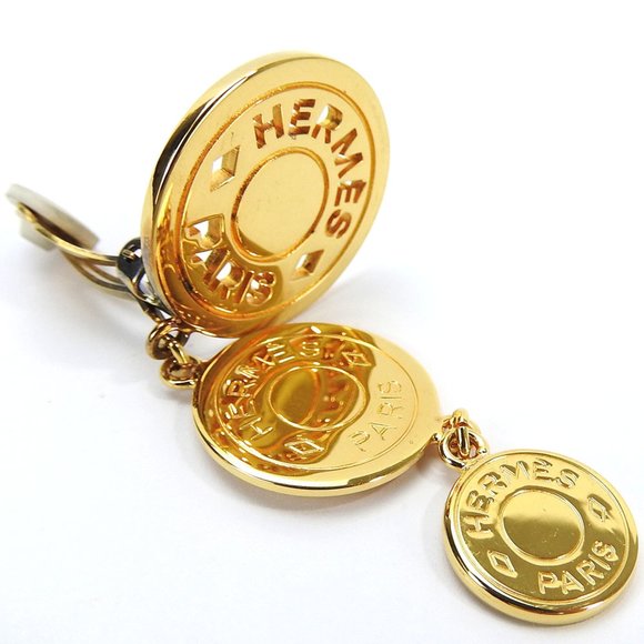 HERMES earrings serie 3 row gold GP plated accessory ladies - Picture 2 of 6